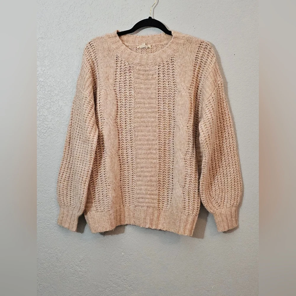 Entro Cable Knit Soft & Stretchy Crewneck Sweater Pinkish/Tan Womens Large - Picture 1 of 7
